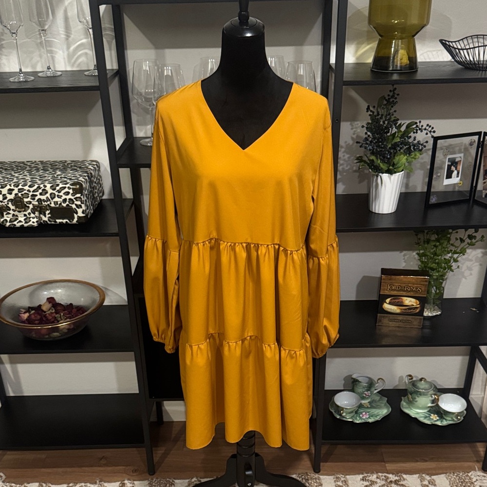 Chic Long Sleeve Mustard Dress